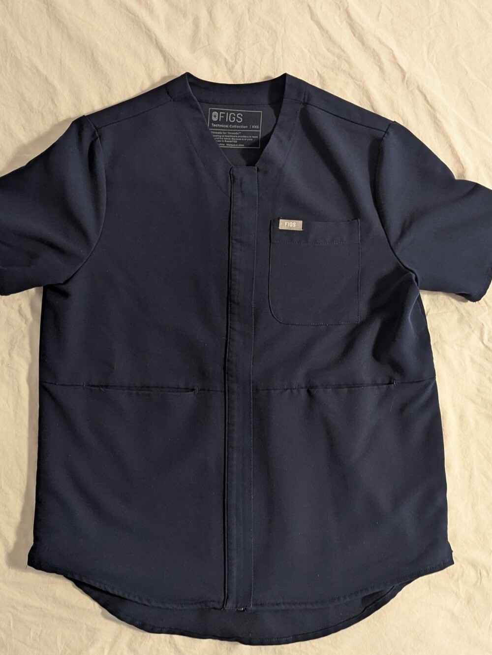 Figs Scrub Top full Zipper front hidden Women's xxs navy blue W215W1014 # 1834